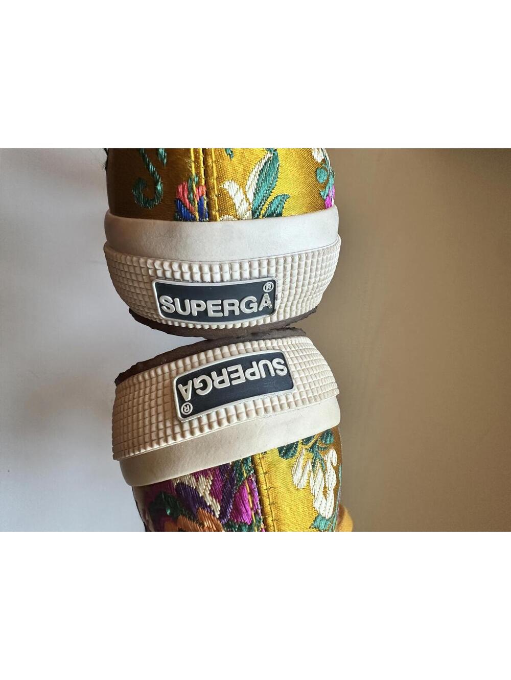Superga Women's 2750 Korelaw sneakers gold floral embroidered satin upper Size 7 - Picture 5 of 8